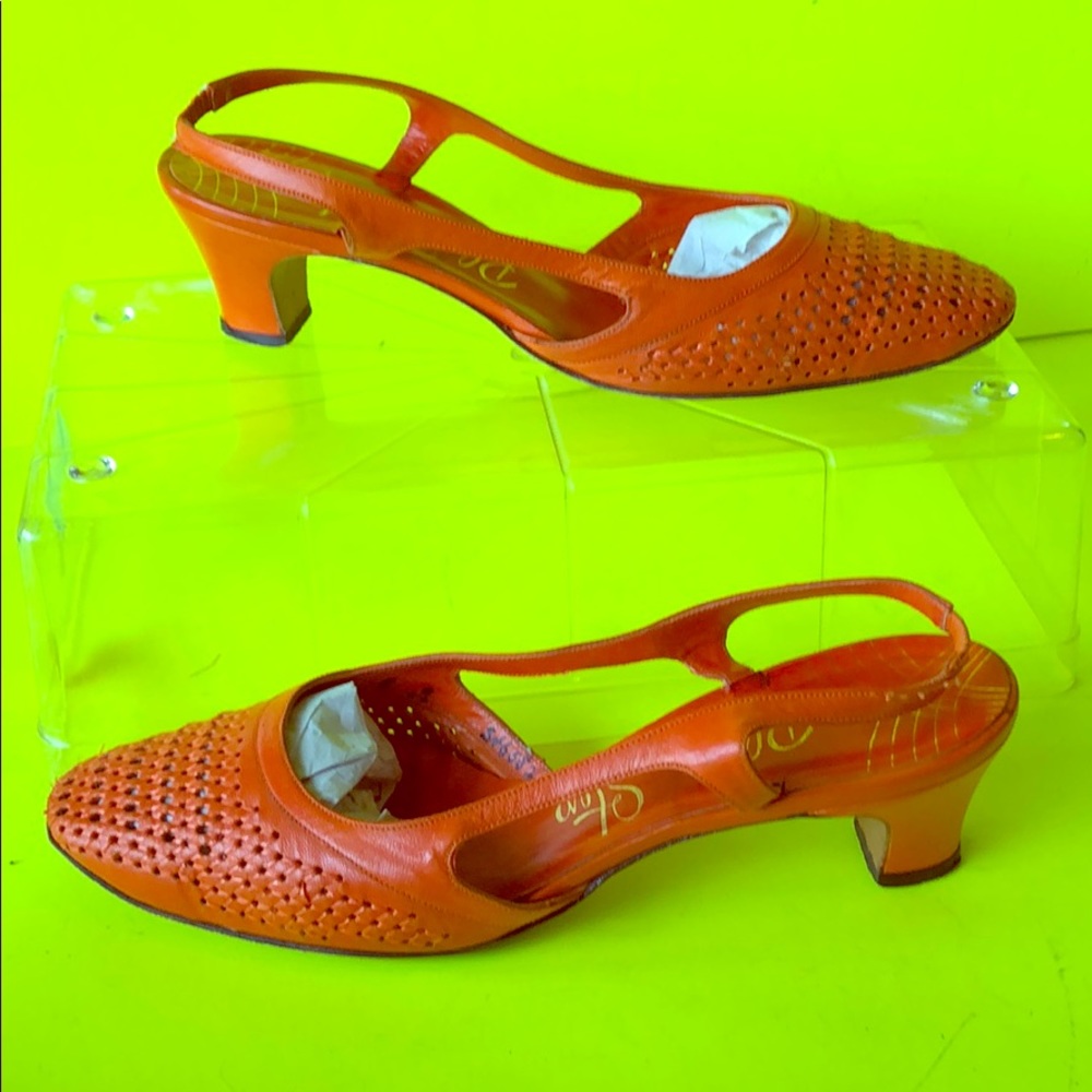 Vintage orange leather sling back sandal heels 8